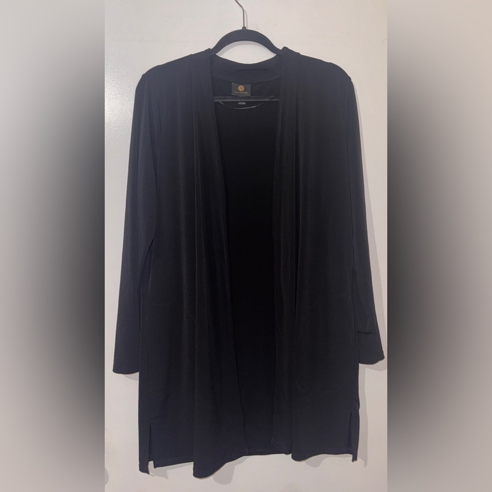 JM Collection Classic Black Open-Front Cardigan